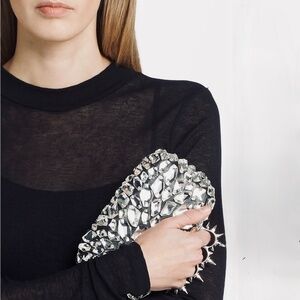 Alexander McQueen Black Leather Spiked Four Ring Crystal Shoulder bag